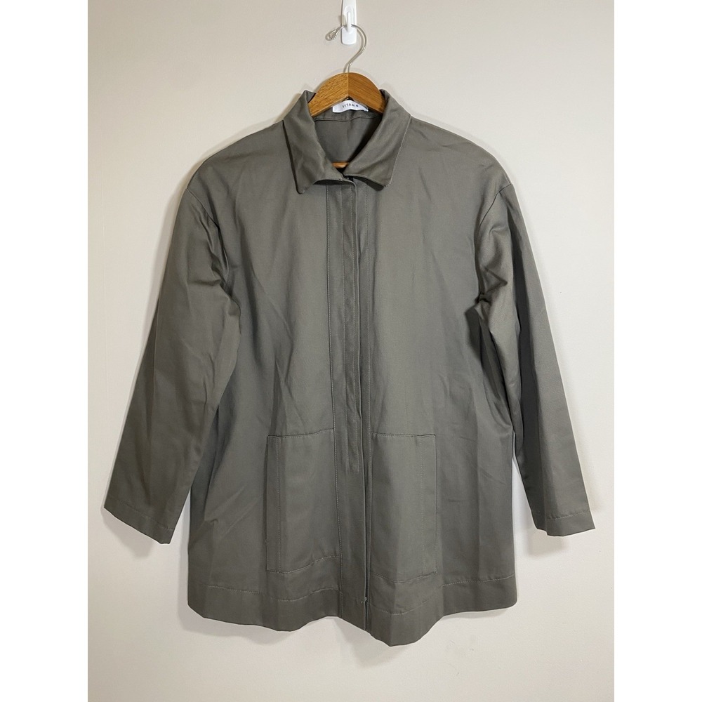 Vitamin Jacket NWOT Womens Medium Gray Cotton Snap Front Shirt Lagenlook Minimal